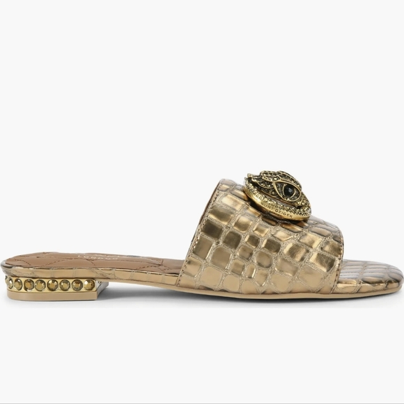 Kurt Geiger Gold Croc-Texture Slide Mules with Embellished Medallion.  New - Picture 7 of 15